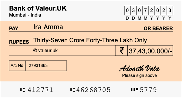 How to write a cheque for 37.43 crore rupees How to write a cheque for 37.43 crore rupees