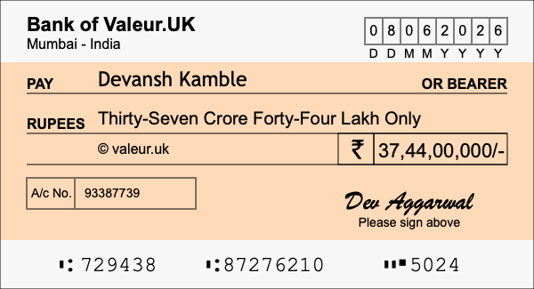 How to write a cheque for 37.44 crore rupees