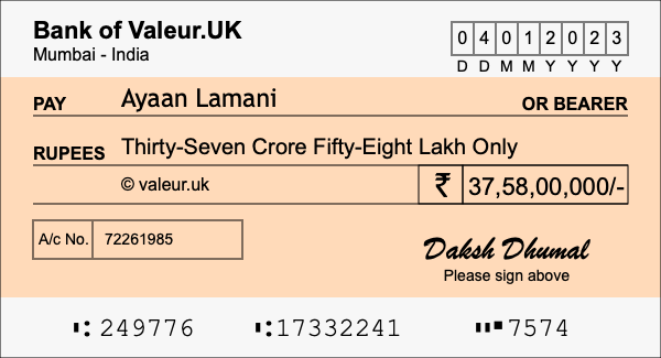 How to write a cheque for 37.58 crore rupees How to write a cheque for 37.58 crore rupees