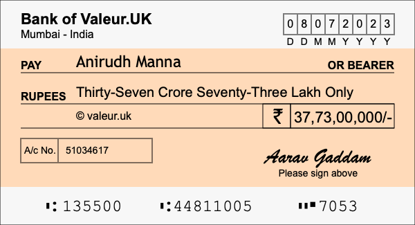 How to write a cheque for 37.73 crore rupees How to write a cheque for 37.73 crore rupees