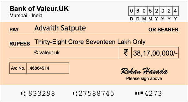 How to write a cheque for 38.17 crore rupees How to write a cheque for 38.17 crore rupees