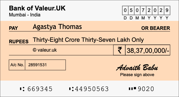 How to write a cheque for 38.37 crore rupees How to write a cheque for 38.37 crore rupees