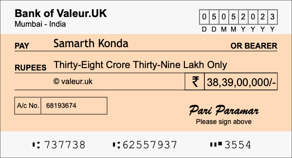 How to write a cheque for 38.39 crore rupees How to write a cheque for 38.39 crore rupees