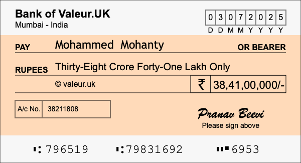 How to write a cheque for 38.41 crore rupees How to write a cheque for 38.41 crore rupees