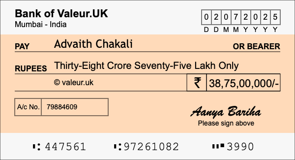 How to write a cheque for 38.75 crore rupees How to write a cheque for 38.75 crore rupees