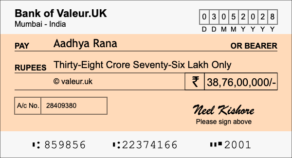 How to write a cheque for 38.76 crore rupees How to write a cheque for 38.76 crore rupees