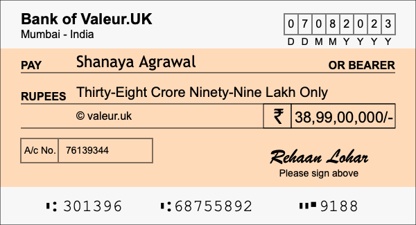 How to write a cheque for 38.99 crore rupees How to write a cheque for 38.99 crore rupees