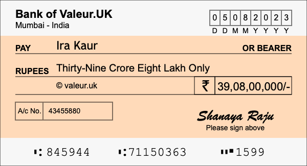 How to write a cheque for 39.08 crore rupees How to write a cheque for 39.08 crore rupees
