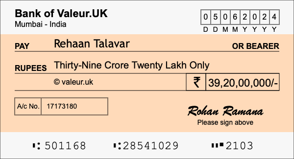 How to write a cheque for 39.2 crore rupees
