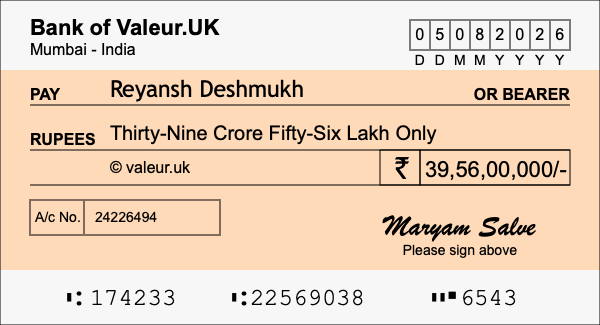 How to write a cheque for 39.56 crore rupees