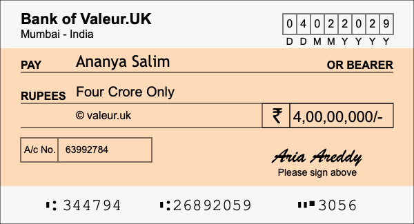 How to write a cheque for 4 crore rupees How to write a cheque for 4 crore rupees