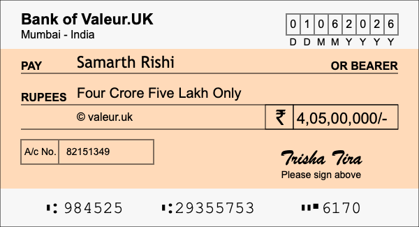 How to write a cheque for 4.05 crore rupees How to write a cheque for 4.05 crore rupees