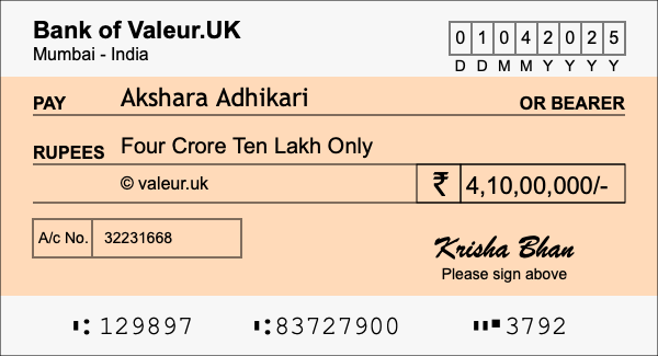 How to write a cheque for 4.1 crore rupees How to write a cheque for 4.1 crore rupees