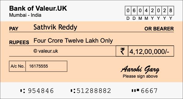 How to write a cheque for 4.12 crore rupees How to write a cheque for 4.12 crore rupees