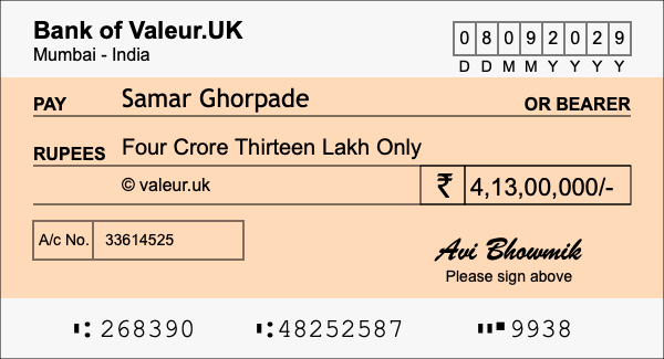 How to write a cheque for 4.13 crore rupees How to write a cheque for 4.13 crore rupees