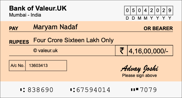 How to write a cheque for 4.16 crore rupees How to write a cheque for 4.16 crore rupees