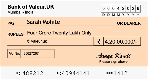 How to write a cheque for 4.2 crore rupees How to write a cheque for 4.2 crore rupees
