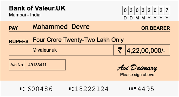 How to write a cheque for 4.22 crore rupees How to write a cheque for 4.22 crore rupees