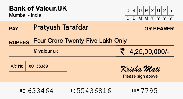 How to write a cheque for 4.25 crore rupees How to write a cheque for 4.25 crore rupees