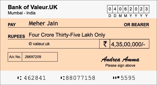 How to write a cheque for 4.35 crore rupees How to write a cheque for 4.35 crore rupees