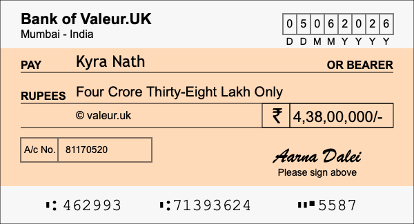 How to write a cheque for 4.38 crore rupees How to write a cheque for 4.38 crore rupees