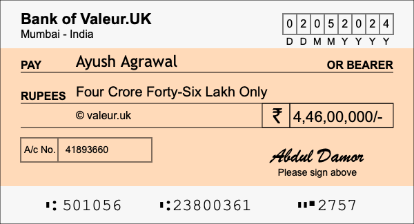 How to write a cheque for 4.46 crore rupees How to write a cheque for 4.46 crore rupees