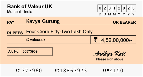 How to write a cheque for 4.52 crore rupees How to write a cheque for 4.52 crore rupees