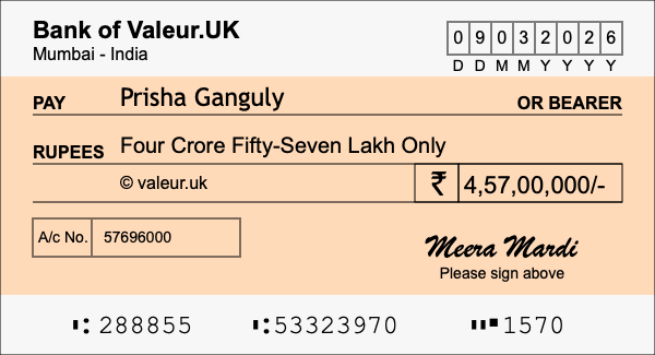 How to write a cheque for 4.57 crore rupees How to write a cheque for 4.57 crore rupees
