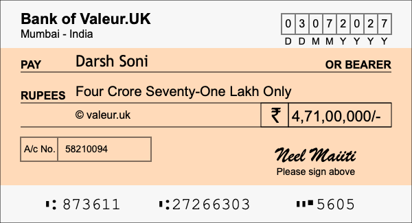 How to write a cheque for 4.71 crore rupees How to write a cheque for 4.71 crore rupees