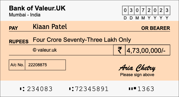 How to write a cheque for 4.73 crore rupees How to write a cheque for 4.73 crore rupees