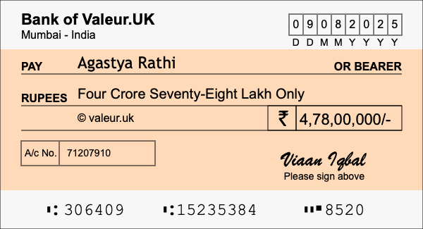 How to write a cheque for 4.78 crore rupees How to write a cheque for 4.78 crore rupees