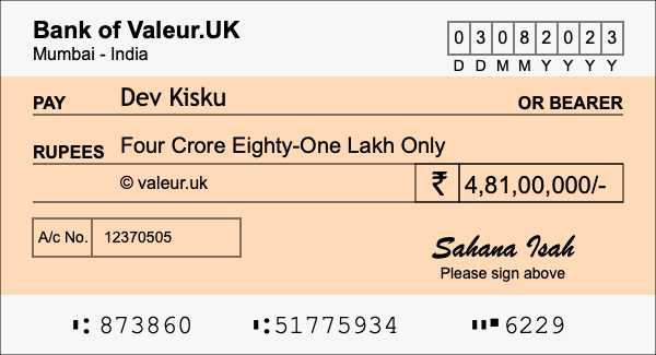 How to write a cheque for 4.81 crore rupees How to write a cheque for 4.81 crore rupees