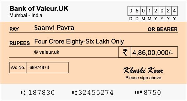 How to write a cheque for 4.86 crore rupees How to write a cheque for 4.86 crore rupees
