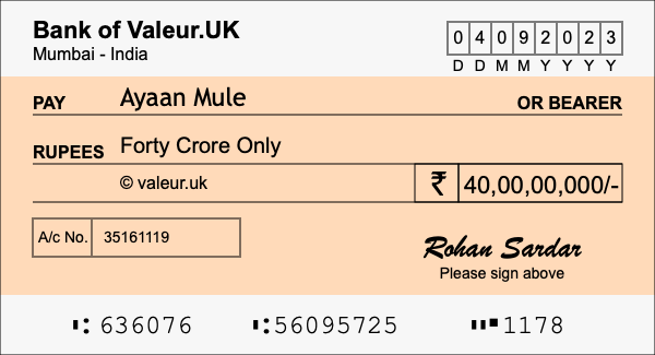 How to write a cheque for 40 crore rupees How to write a cheque for 40 crore rupees