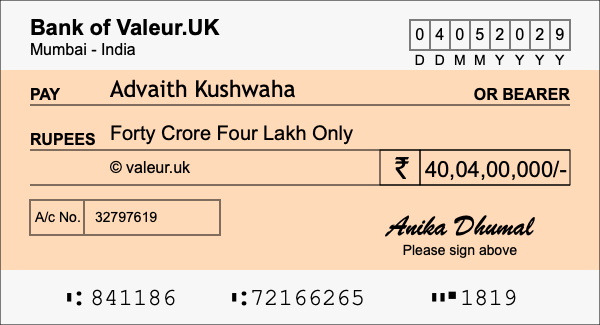 How to write a cheque for 40.04 crore rupees How to write a cheque for 40.04 crore rupees