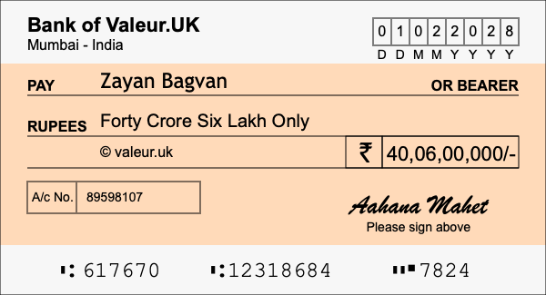 How to write a cheque for 40.06 crore rupees How to write a cheque for 40.06 crore rupees