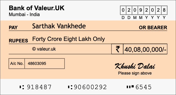 How to write a cheque for 40.08 crore rupees