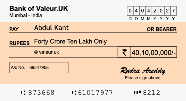 How to write a cheque for 40.1 crore rupees How to write a cheque for 40.1 crore rupees