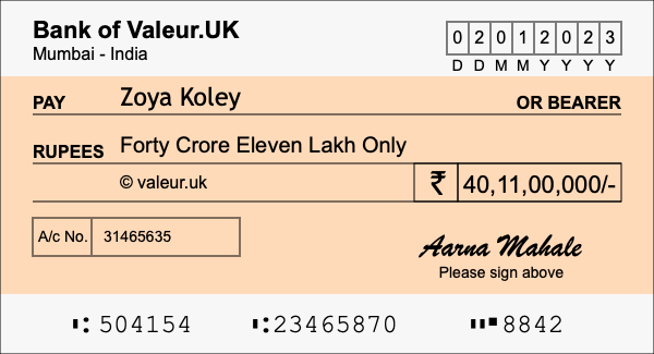 How to write a cheque for 40.11 crore rupees