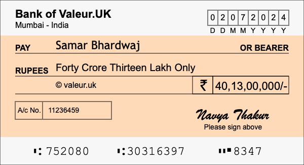 How to write a cheque for 40.13 crore rupees