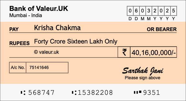 How to write a cheque for 40.16 crore rupees