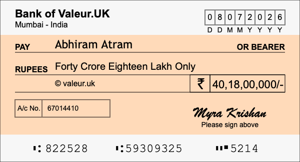 How to write a cheque for 40.18 crore rupees How to write a cheque for 40.18 crore rupees