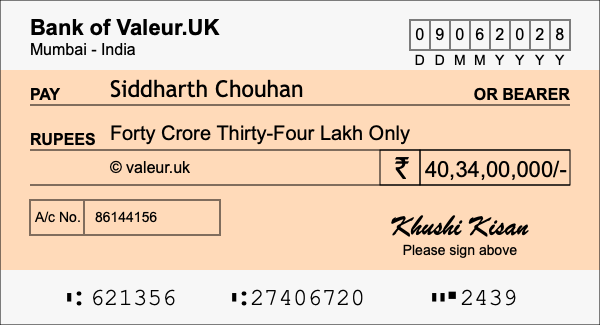 How to write a cheque for 40.34 crore rupees