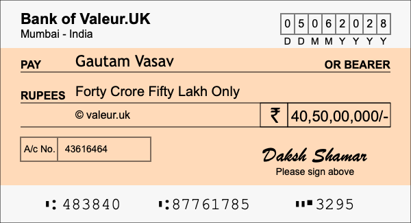 How to write a cheque for 40.5 crore rupees How to write a cheque for 40.5 crore rupees
