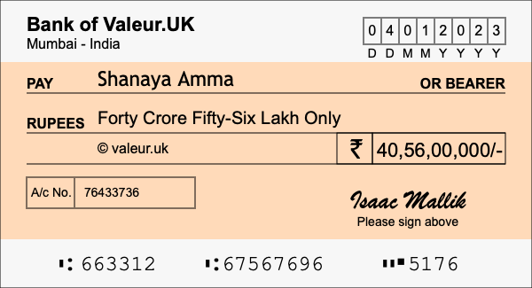 How to write a cheque for 40.56 crore rupees How to write a cheque for 40.56 crore rupees