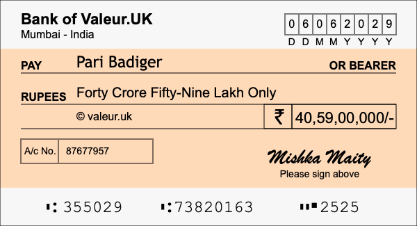 How to write a cheque for 40.59 crore rupees