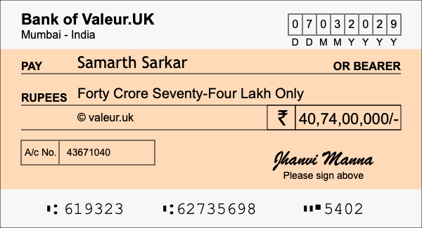 How to write a cheque for 40.74 crore rupees