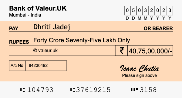 How to write a cheque for 40.75 crore rupees How to write a cheque for 40.75 crore rupees