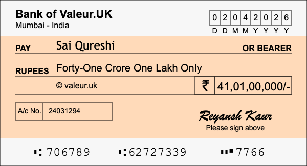How to write a cheque for 41.01 crore rupees