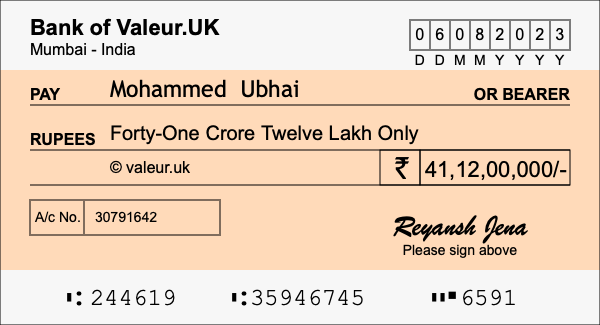 How to write a cheque for 41.12 crore rupees